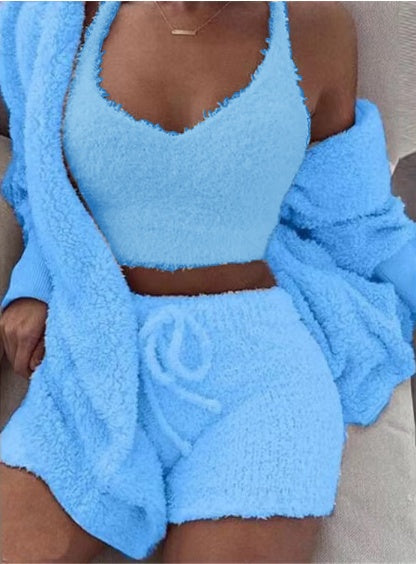 Color options for women's 3-piece velvet pajama set