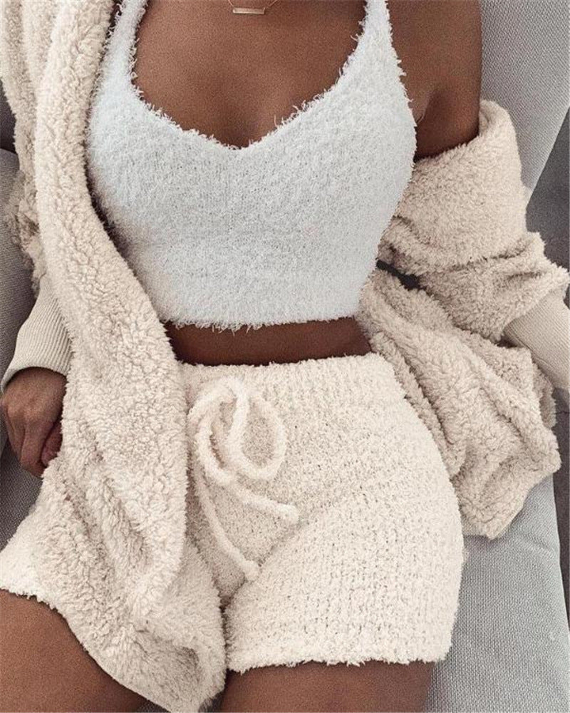Women's velvet pajama set styled for loungewear