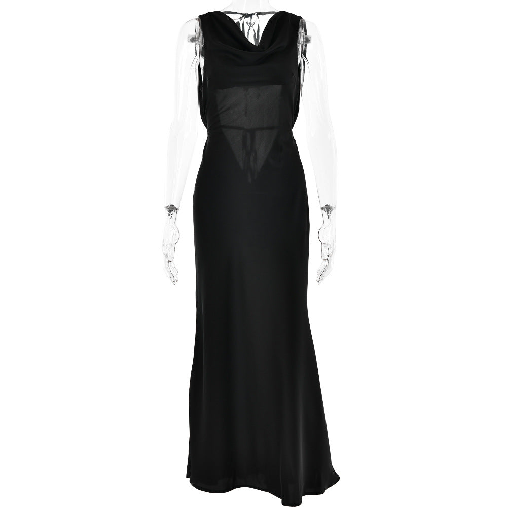 Women's satin gown in wine red