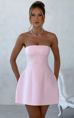 Close-up of A-line hem detail on tube dress