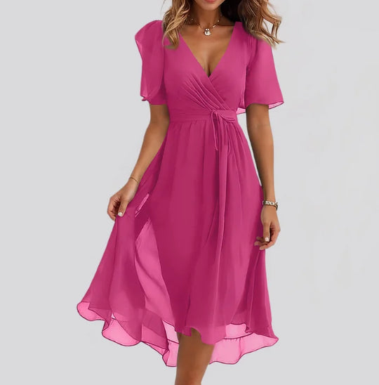 Women's chiffon V-neck dress back view