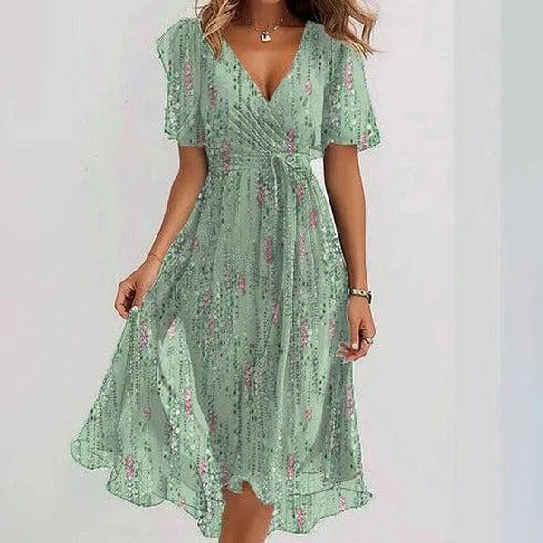 Color chart for women's chiffon V-neck midi dress