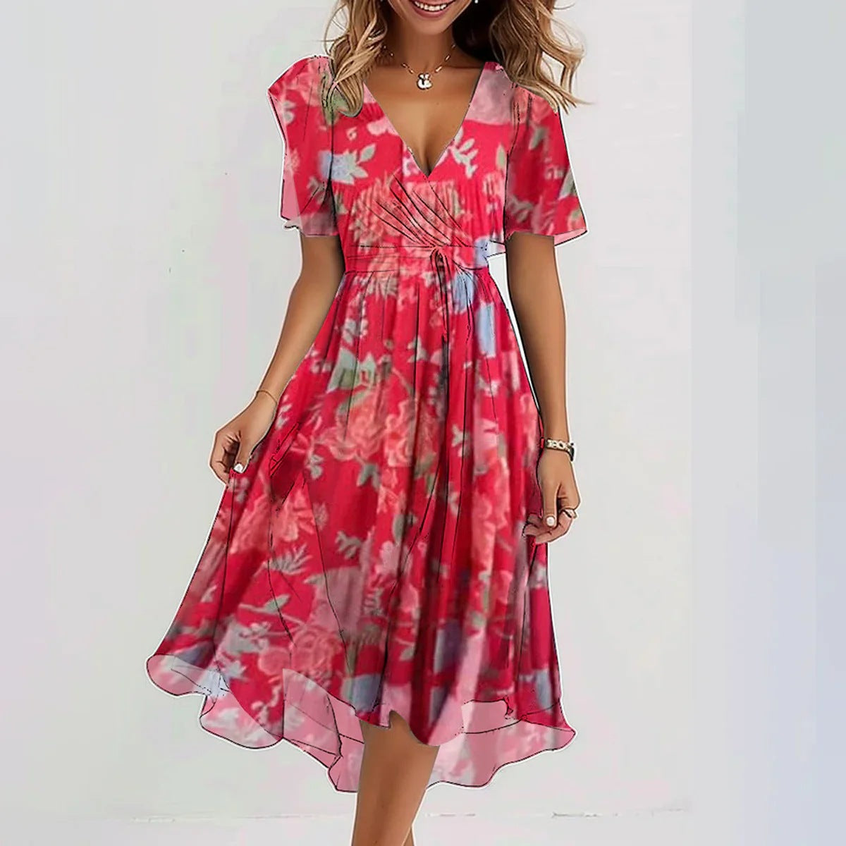 Close-up of chiffon fabric texture on midi dress