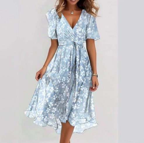 Women's chiffon dress in gradient blue