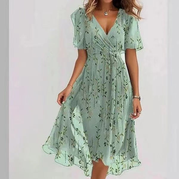 Women's chiffon dress in gradient green
