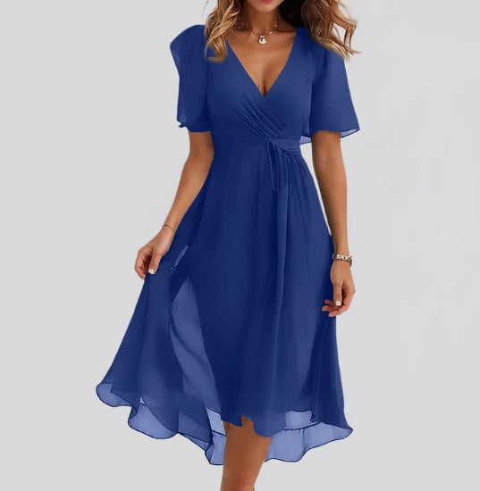Women's chiffon midi dress lifestyle photo
