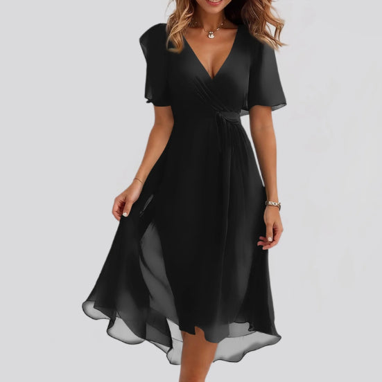Size guide for women's chiffon V-neck midi dress
