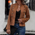 Women's double-breasted suede jacket, front view