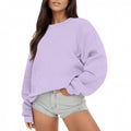 Women's fleece-lined crew neck sweatshirt, front view