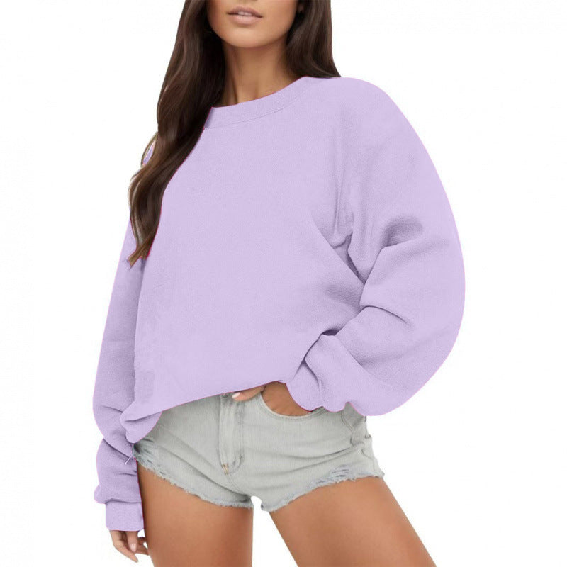 Women's fleece-lined crew neck sweatshirt, front view