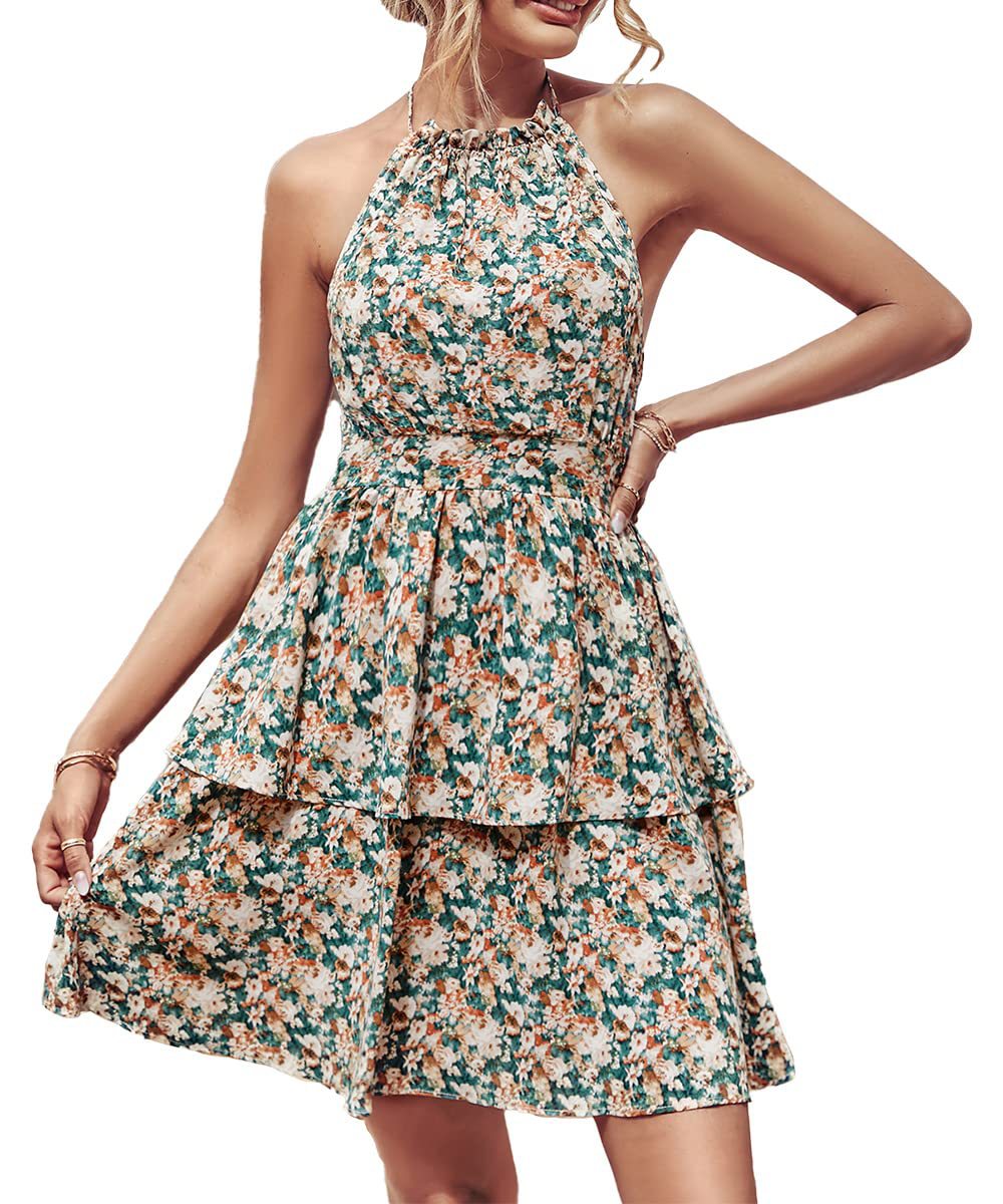Women's beach dress in green apricot