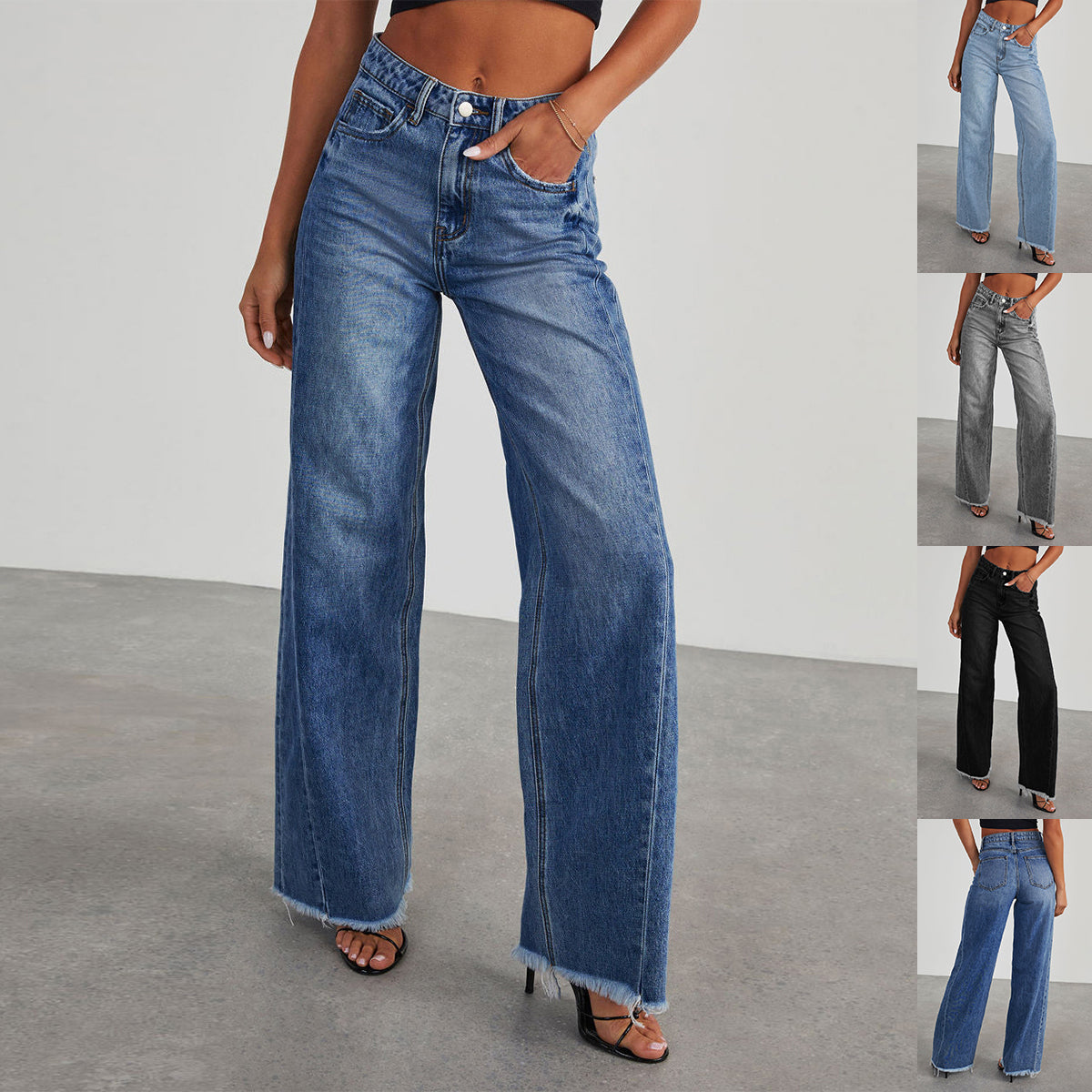 Women's high waist wide-leg jeans in blue