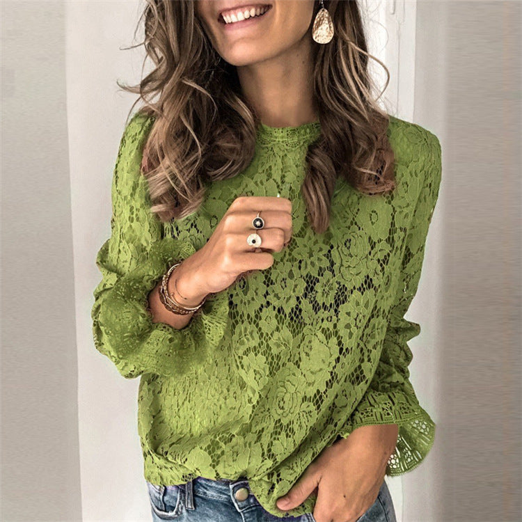 Women's hollow lace long sleeve top, front view