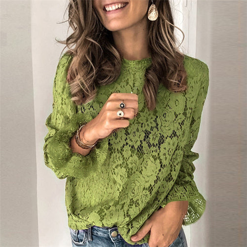 Women's hollow lace long sleeve top, front view