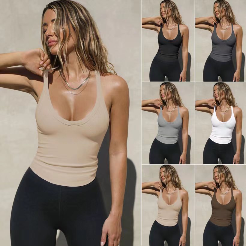 Women's knitted slim vest top, front view