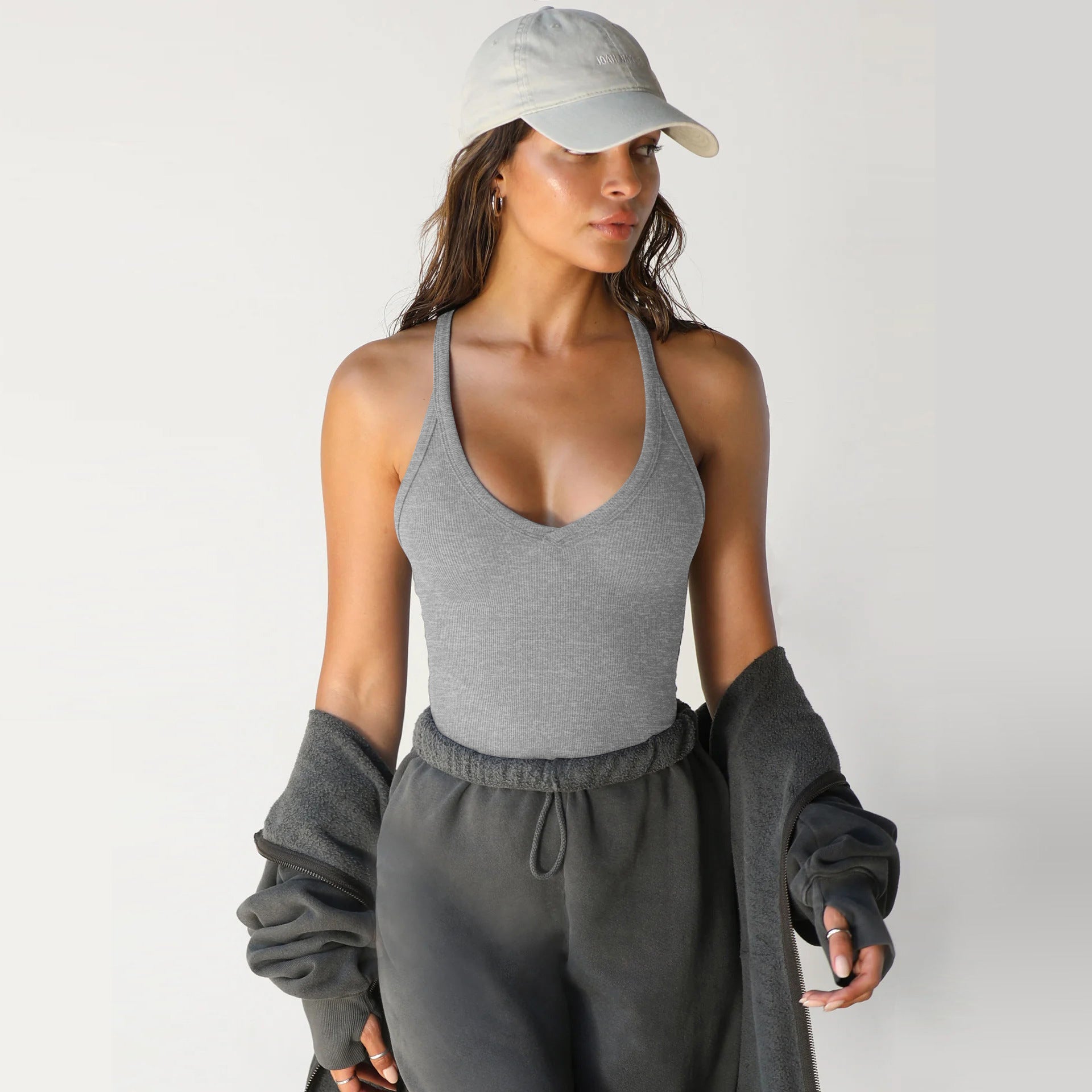 Women's knit vest top in apricot