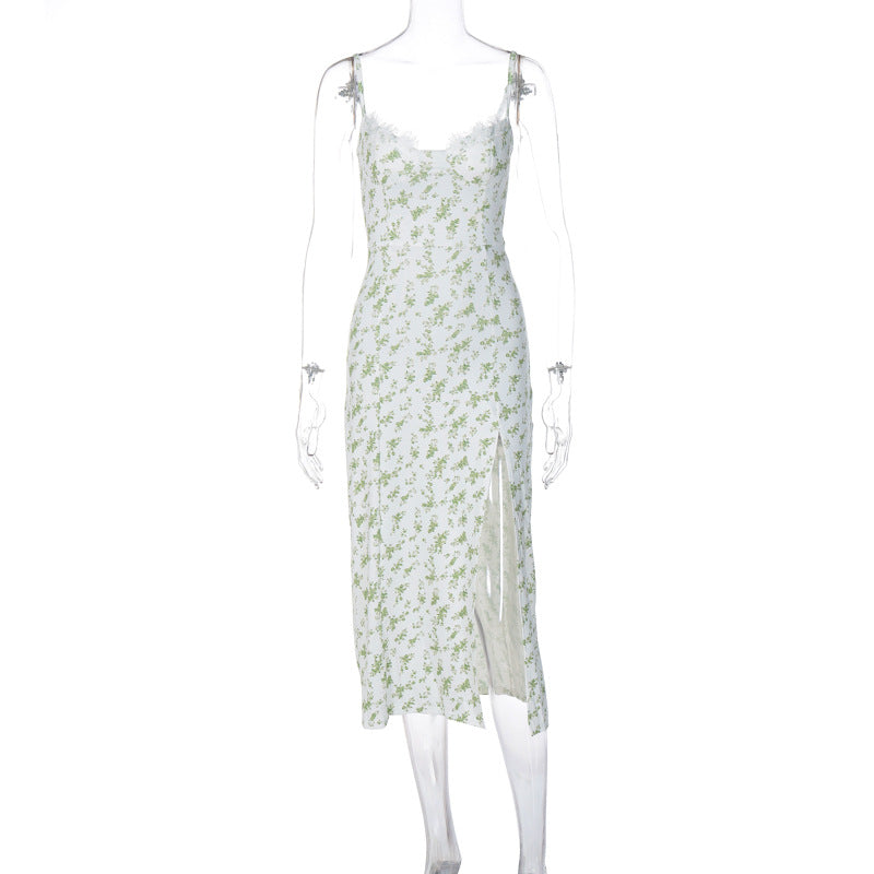 Women's lace floral suspender dress lifestyle photo