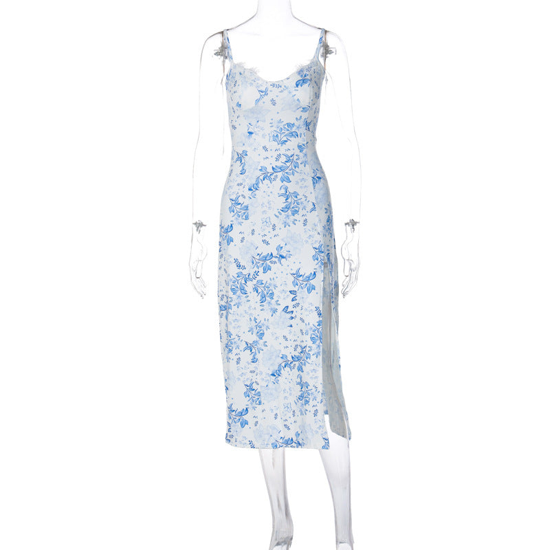 Women's lace suspender dress side view movement shot