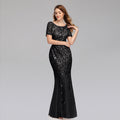 Women's plus size pearl mesh fishtail evening dress, front view