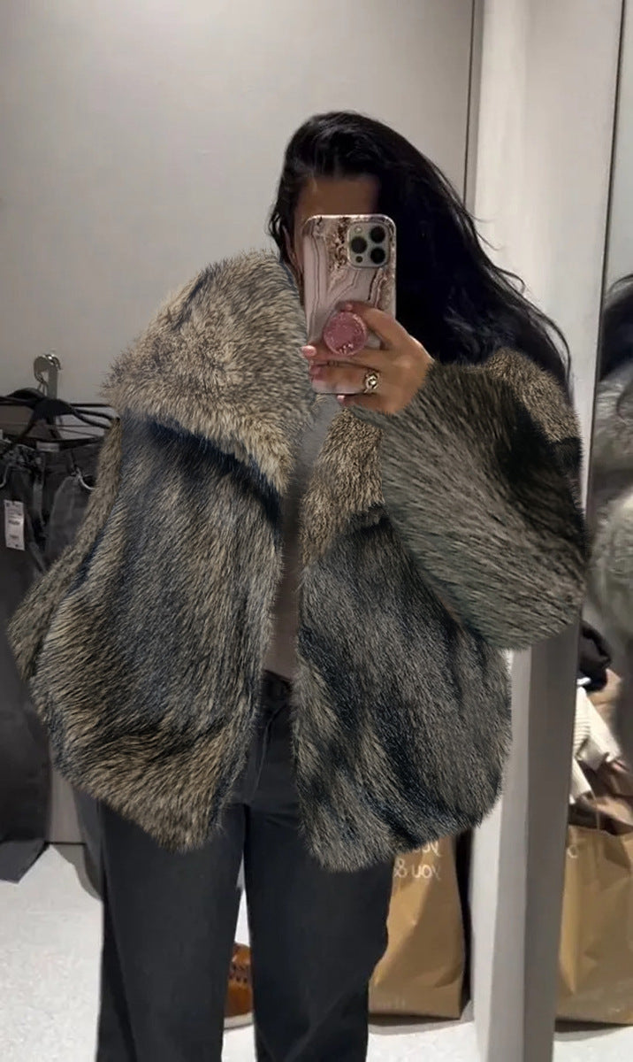 Women's plush winter coat back view