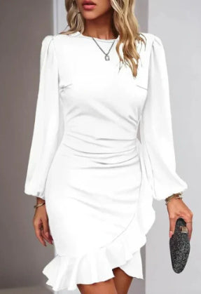 Women's puff sleeve dress back view