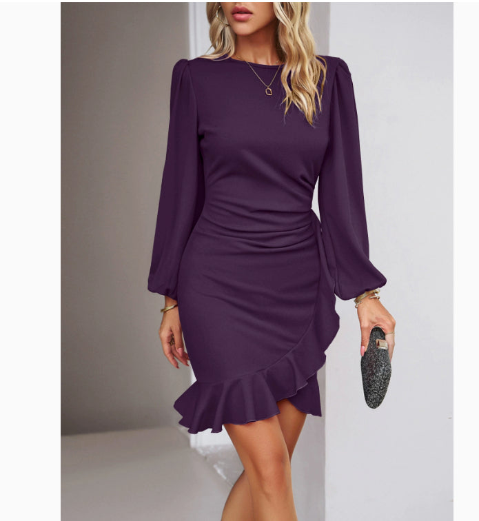 Women's puff sleeve dress in purple