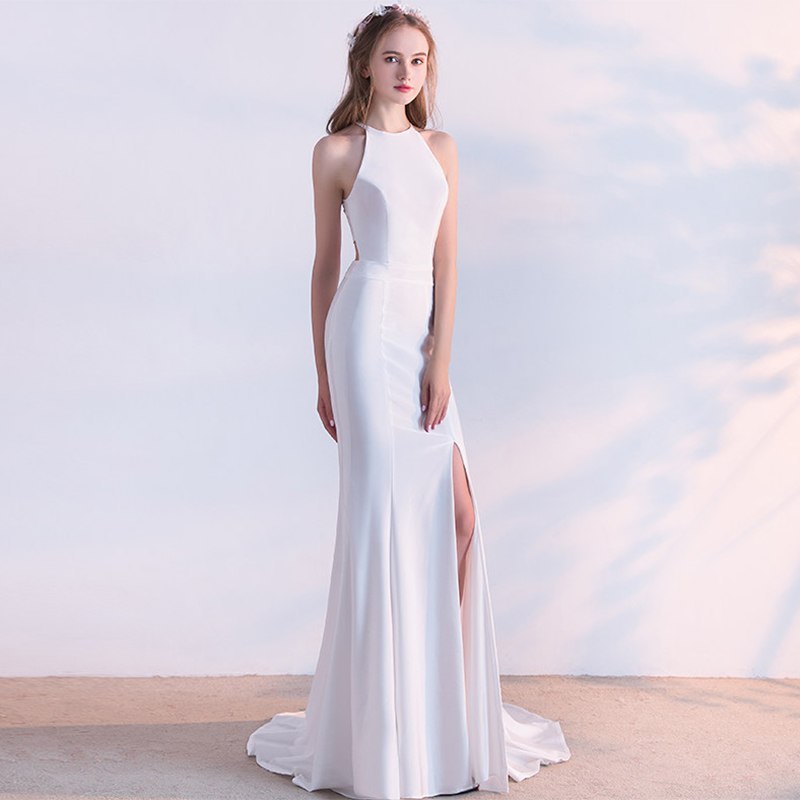 Close-up of fishtail hem detail on evening gown