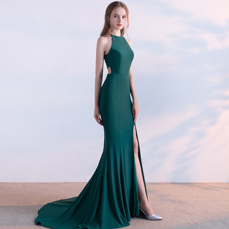 Women's fishtail evening gown in royal blue