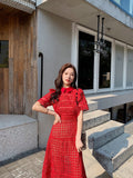 Woman wearing retro lapel A-line dress