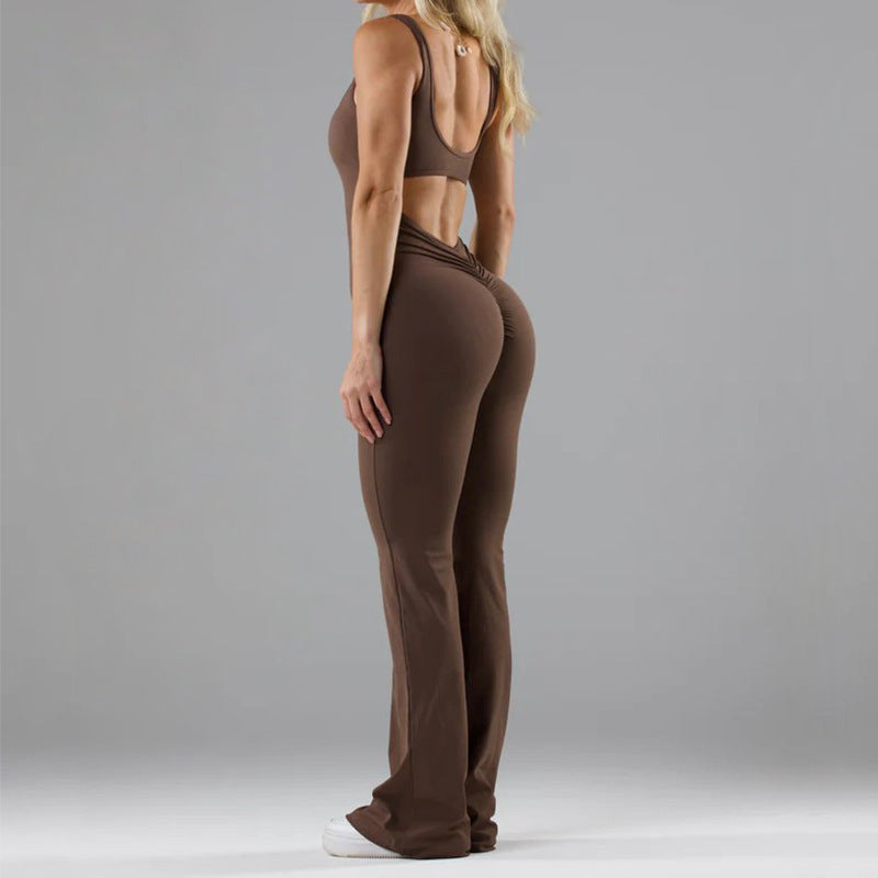 Close-up of hollow-back detail on yoga bodysuit