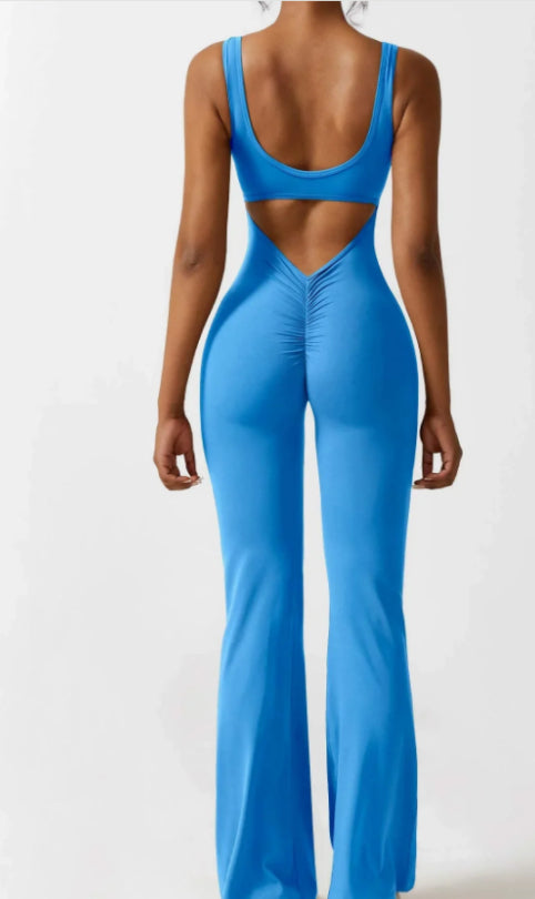 Woman doing yoga pose in seamless bodysuit