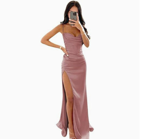 Women's sleeveless evening gown lifestyle photo
