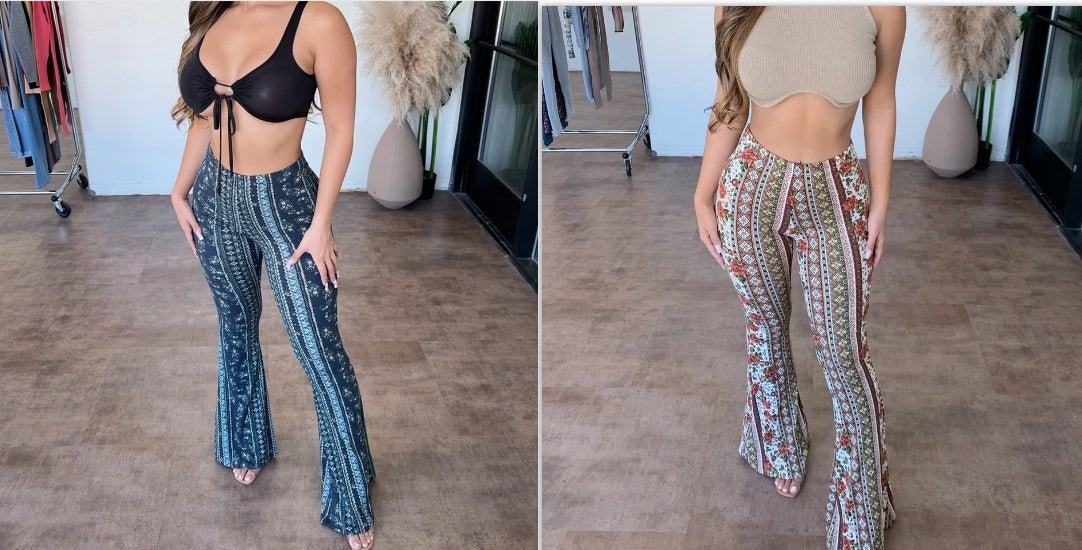 Women's slim fit printed stretch trousers, close view