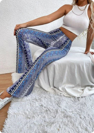 Women's printed stretch trousers, final styled look
