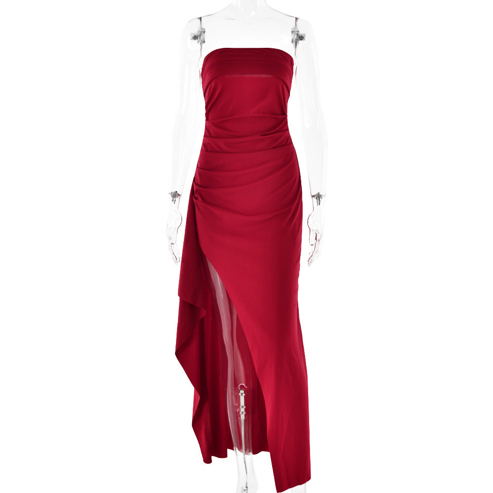 Women's strapless bridesmaid dress lifestyle photo