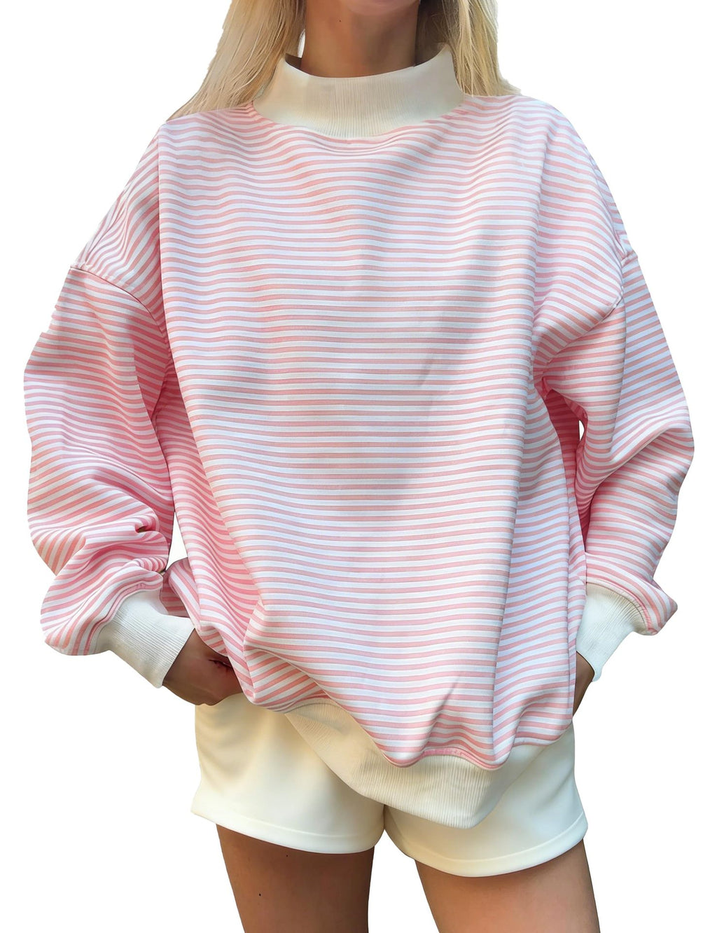 Women's striped pullover sweatshirt in black