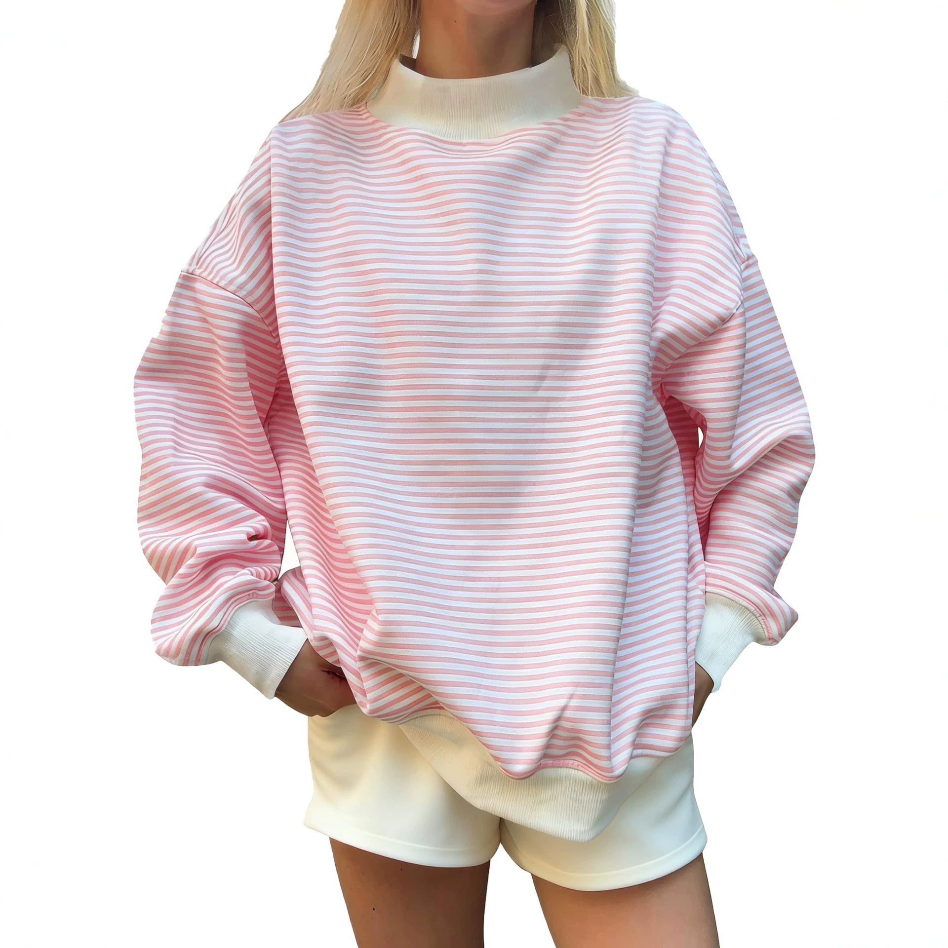 Women's striped pullover sweatshirt in blue