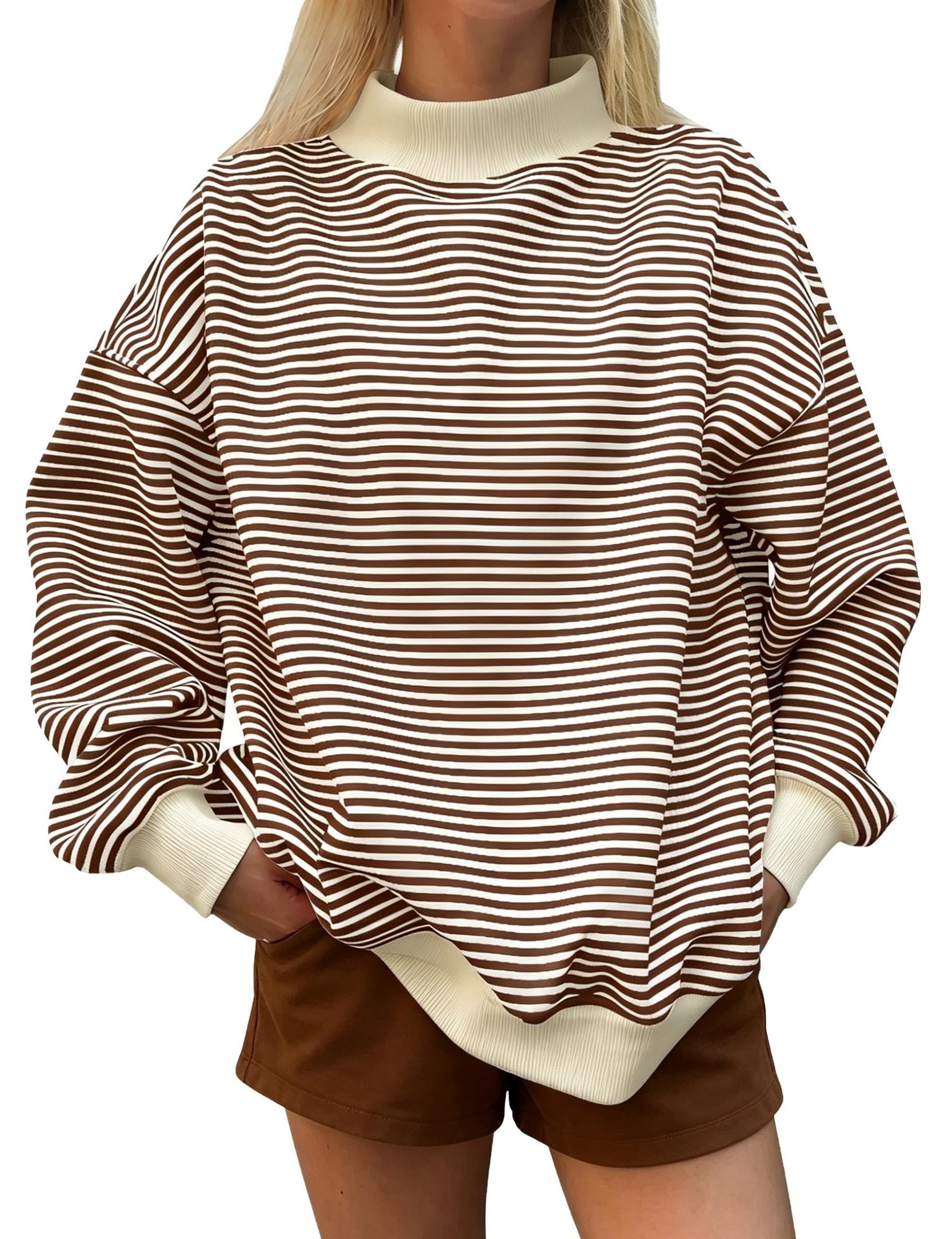 Color options for women's striped pullover sweatshirt
