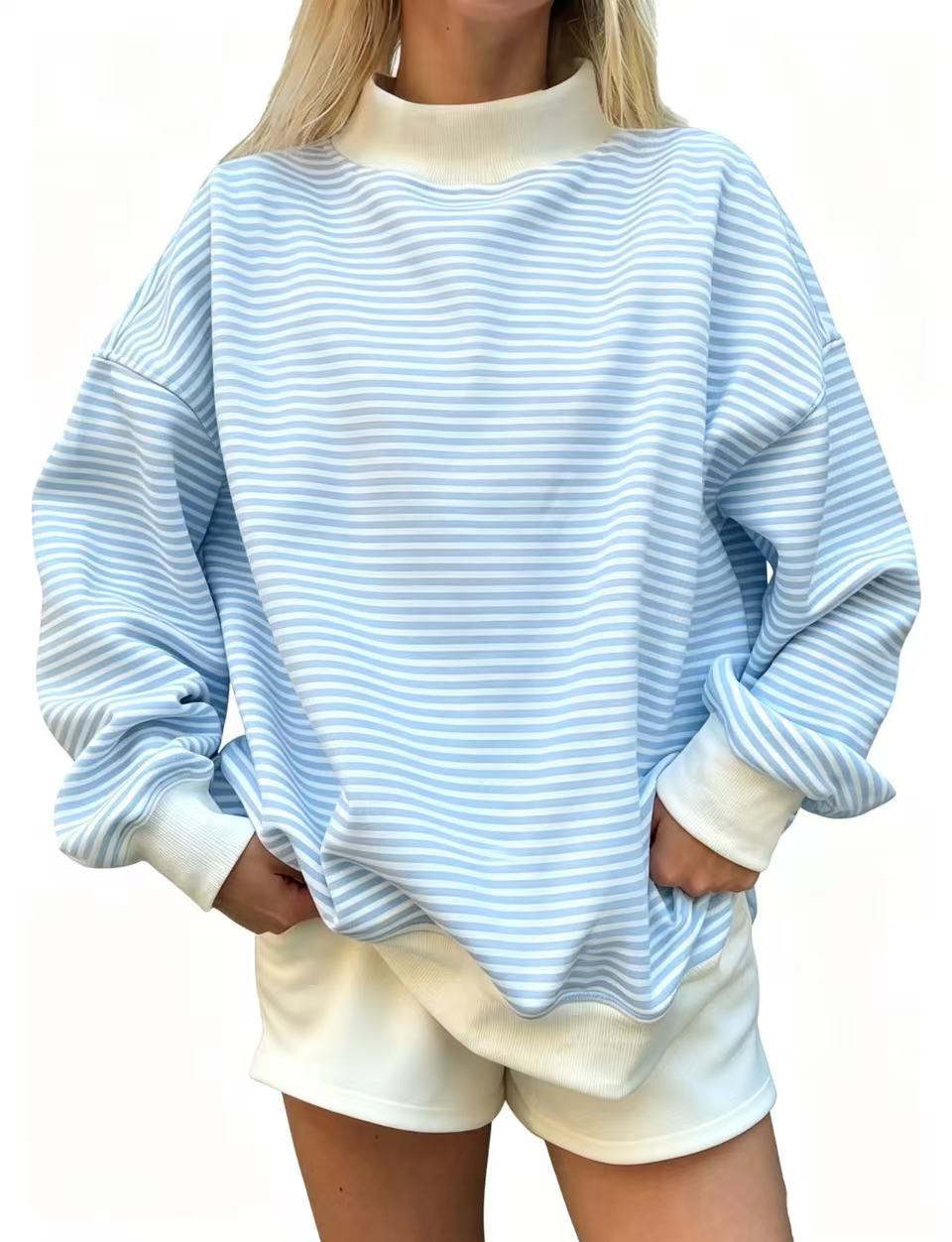 Sleeve and cuff detail on women's striped sweatshirt