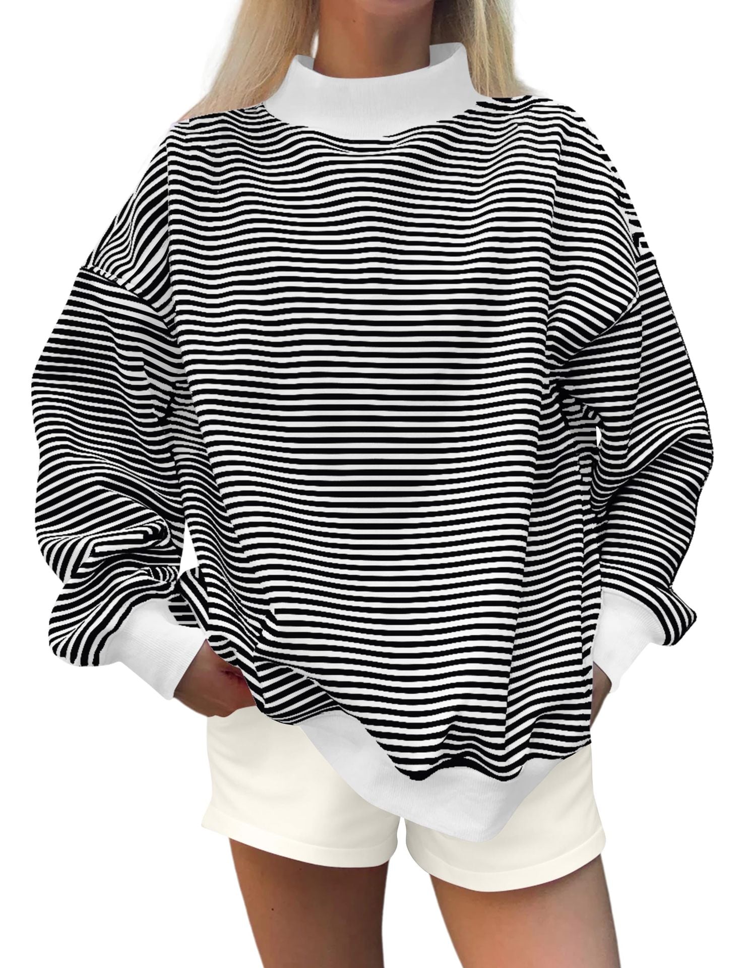 Size guide for women's striped long sleeve sweatshirt