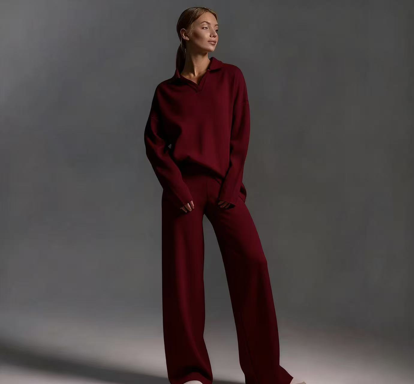 Women's two-piece outfit set in coffee color
