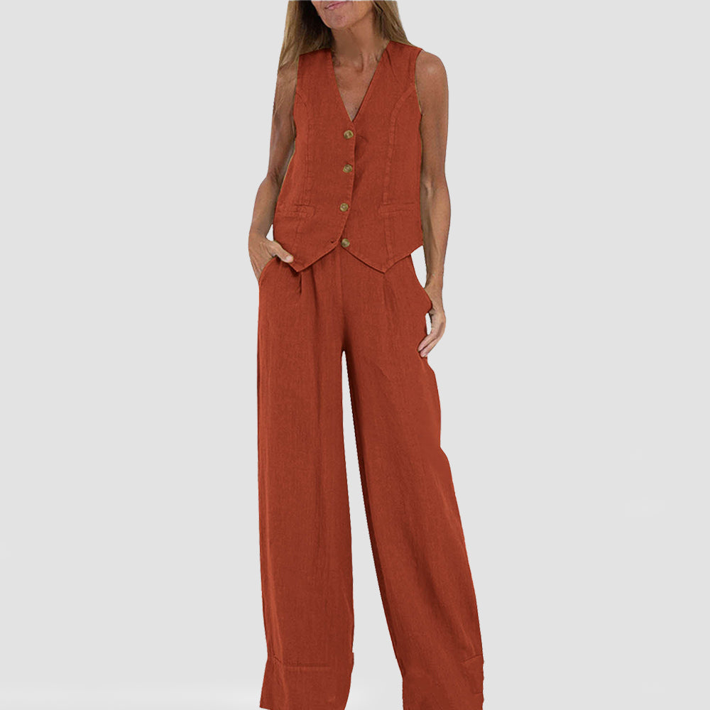 Women's vest and trouser set in gray green