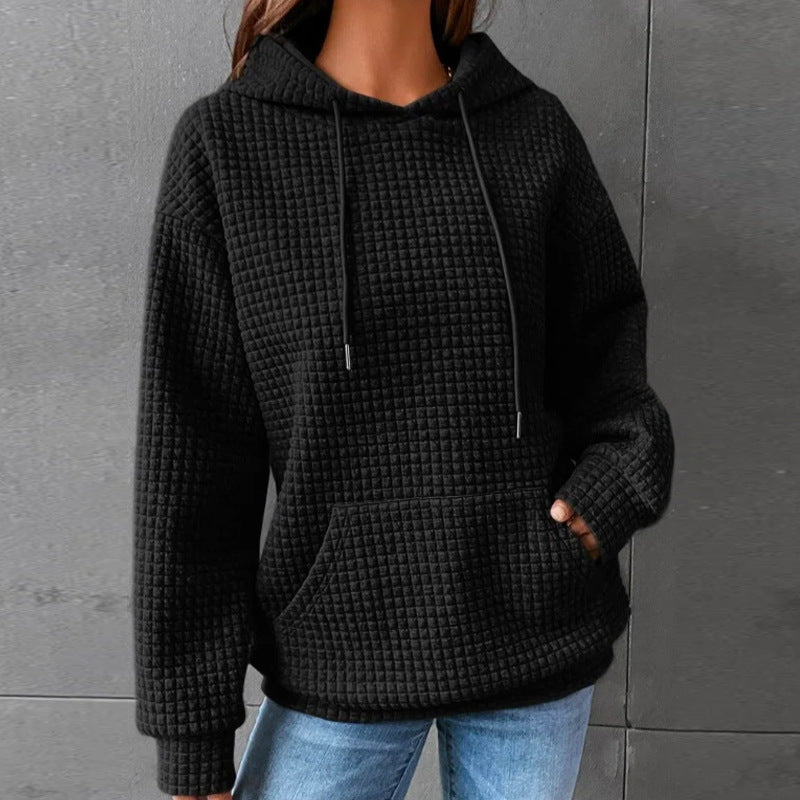 Close-up of waffle knit texture on sweatshirt